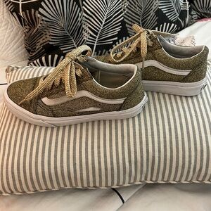 Vans Kids Gold Glitter Old Skool Sneakers with White Stripe